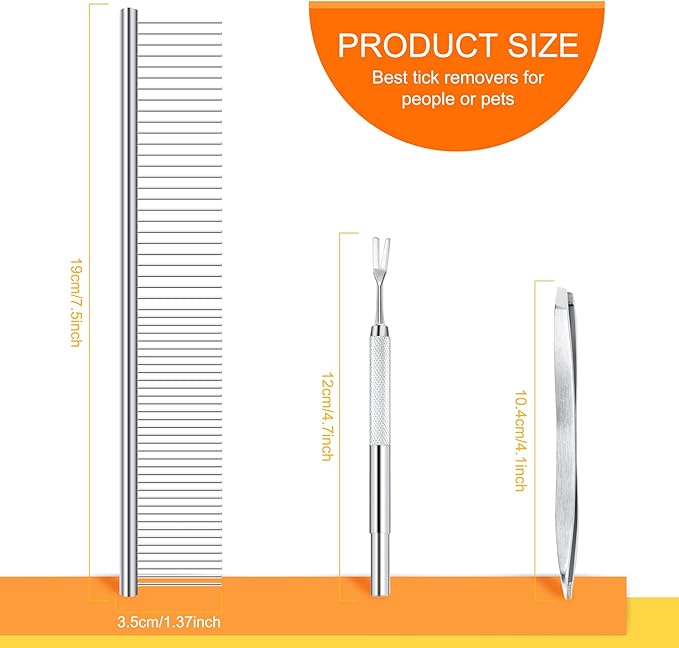 BWOGUE Premium Tick Removal Kit for Dogs and Cats - Stainless Steel Tool with Comb, Easily Removes Ticks and Fleas