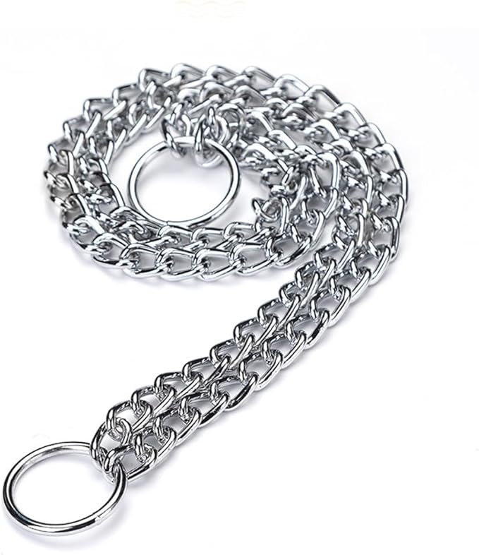 Silver Dog Chain Collars for Medium Dogs, Slip P Metal Link Training Heavy Duty Double Row Martingale Collar for Small Medium Large Dogs,D2.0mm