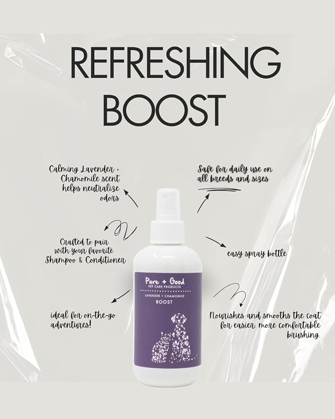 Refreshing Boost 8 oz - Nourishes Skin and Smoothes Coat, Deodorizing, Conditioning - Plant Based Fragrance Oils (Lavender + Chamomile)
