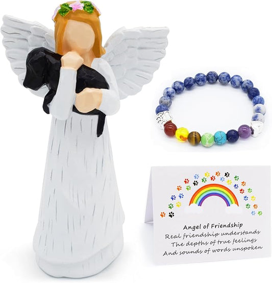 Anrkets Angel of Friendship Pet Memorial Gift – Dog Remembrance Angel Figurine with 7 Chakra Rainbow Bridge Bracelet, Sympathy Gift for Loss of a Beloved Dog