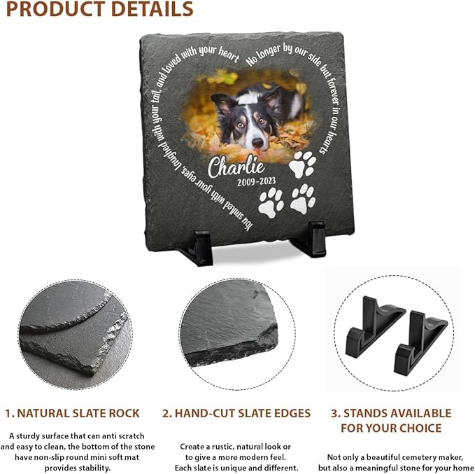 Personalized Pet Memorial Gifts, Dog Bereavement Gifts, Square Shaped Cat Memorial Stones, Memorial Plaques, Paw Print, Dog Memorial Gifts for Loss of Dog Sympathy Gift