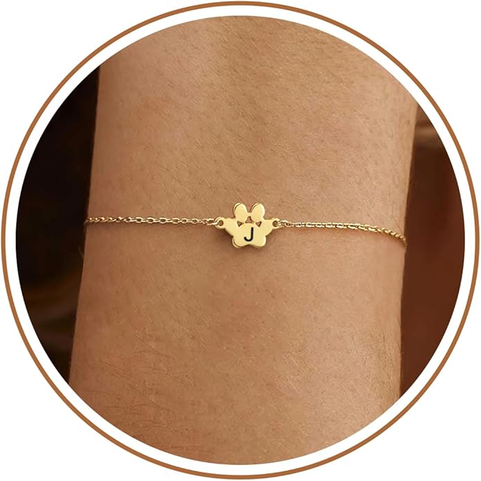 Dog Easter Mom Gifts for Dog Lover Initial Bracelet for Women with Heart Adjustable Pet Paw Gold Bracelets for Women Non Tarnish Memorial Gift for Pet Lover Birthday Jewelry