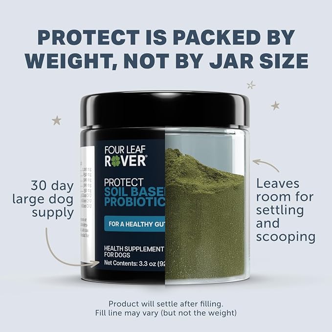 Four Leaf Rover Protect - Probiotics for Dogs - Veterinarian Formulated - with Natural Prebiotics and Antioxidants - Detoxification & Gut Health - 30 Day Large Dog Supply