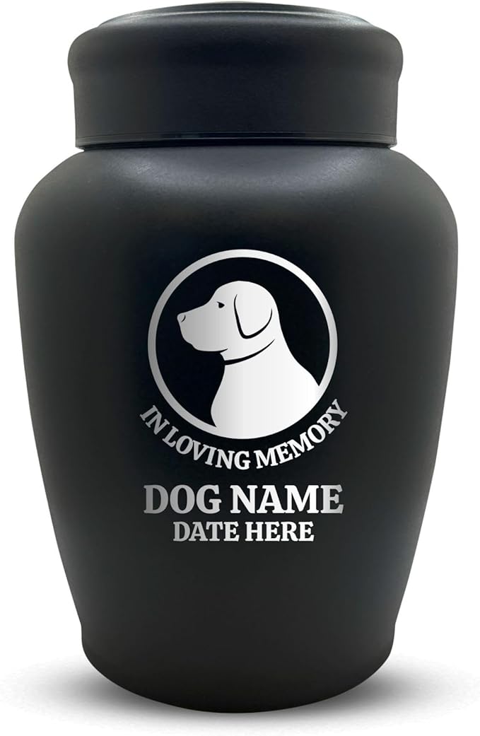 Personalized Custom Dog Urn Engraved Dog Name and Date - Stainless Steel Large Cremation urns for Dogs Ashes with Airtight Closure | up to 150 lbs Capacity | Labrador Silhouette