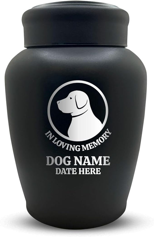 Personalized Custom Dog Urn Engraved Dog Name and Date - Stainless Steel Large Cremation urns for Dogs Ashes with Airtight Closure | up to 150 lbs Capacity | Labrador Silhouette