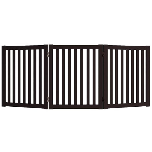 WELLAND 24" Freestanding Pet Gate, Foldable Indoor Wooden Dog Puppy Gate, 3 Panel Step Over Fence, Expands Up to 60" Wide, Espresso