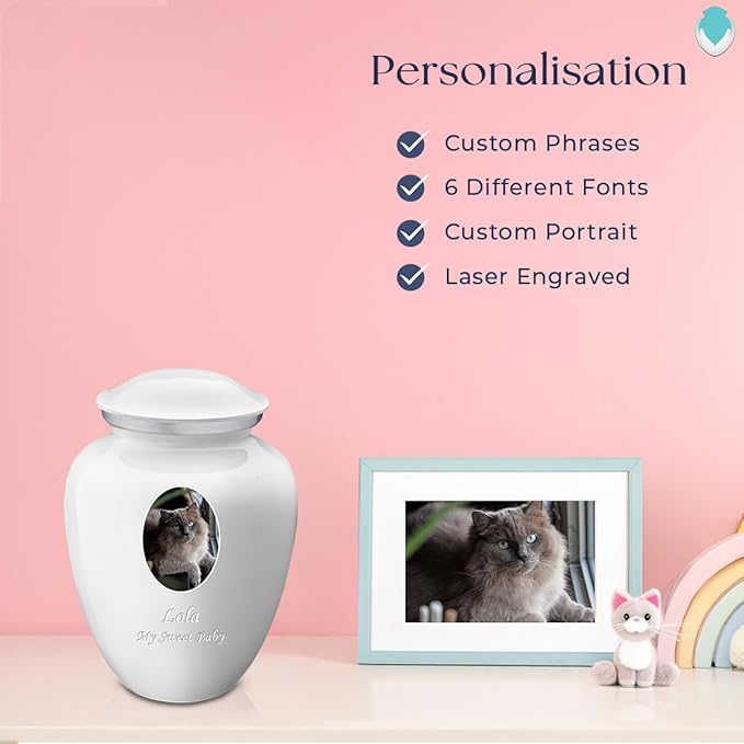 Geturns Embrace Personalized Picture Urn for Small Pets I White Photo Cremation Urns for Dogs and Cats I 44 lbs