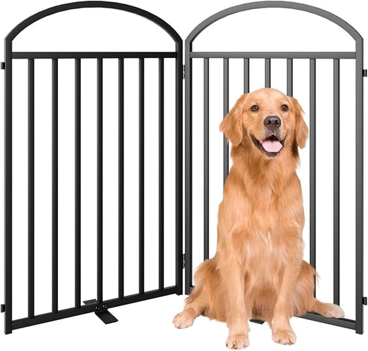 2 Panels Full Matel Freestanding Dog Gates, 48" Extra Wide 32" Tall Free Standing Dog Pet Gate for Indoor & Outdoor. Foldable Pet Fences for Doorways, House, Stairs, Porch, Deck, Yard