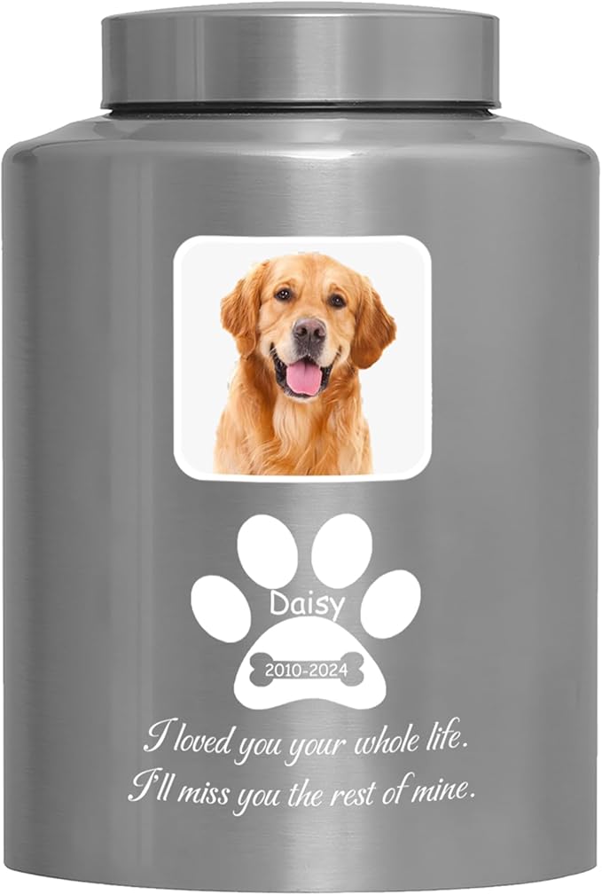 Custom Urns for Dogs and Cats Ashes Personalized Pet Urn with Name and Photo Pet Cremation Memorial Urn for Loss of Dog or Cats Engraved Pet Funeral Urns (Paw)