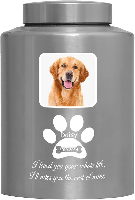 Custom Urns for Dogs and Cats Ashes Personalized Pet Urn with Name and Photo Pet Cremation Memorial Urn for Loss of Dog or Cats Engraved Pet Funeral Urns (Paw)