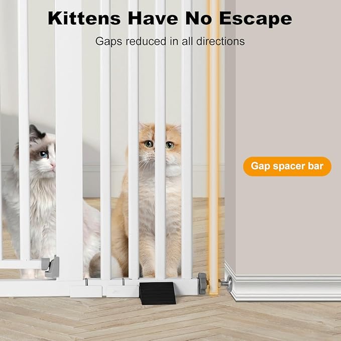 68" Extra Tall Cat Gate, Fits 30.5"-47.5" Wide Opening with 2.75" and 5.5" and 8.25" Extension Kits, Extra Narrow Gap, No Drilling Pressure Mount Auto Close Safety Gate, White