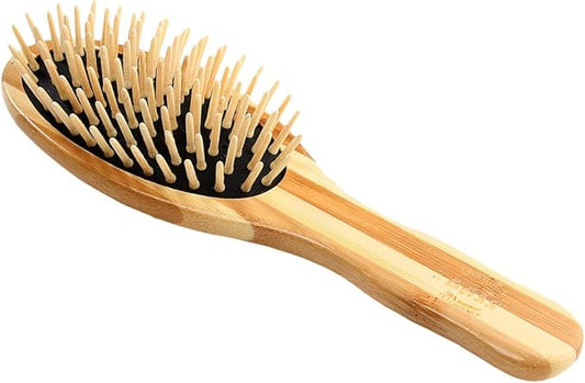 Bass Brushes | The Green Brush | Style & Detangle Pet Brush | 100% Bamboo Pin | Pure Bamboo Handle | Small Oval | Striped Finish | Model 15P