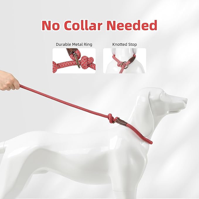 Mile High Life Slip Leads for Dogs | Reflective Slip Leash with Leather Tip | Heavy Duty Dog Training Leash - 4 Feet Climbing Rope (Red)