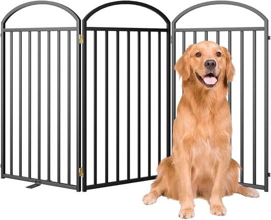 3 Panels Full Matel Freestanding Dog Gates, 72" Extra Wide 36" Tall Free Standing Dog Pet Gate for Indoor & Outdoor. Foldable Pet Fences for Doorways, House, Stairs, Porch, Deck, Yard