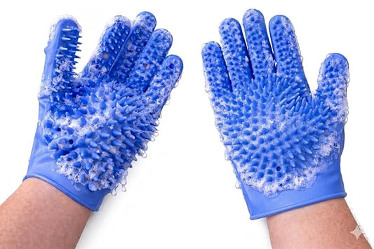 Dog Bathing & Grooming Gloves – Silicone Pet Grooming Brush for Dogs & Cats, Soft Massage Bristles for Removing Loose Hair & Dirt, Flexible Dog Shampoo Brush for Bathing & Shedding Control (Blue)