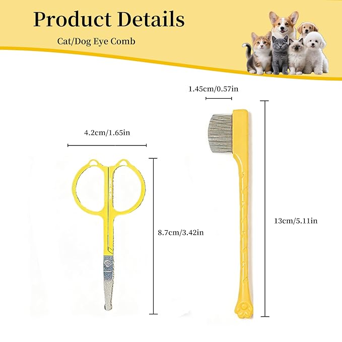 2 Pack Stainless Steel Dog Eye Comb - Small Design for Pet Facial & Paw Grooming, Round-Tip Arc Teeth, ABS Handle, Puppy Flea Brush, Fit Yorkie, Shih Tzu, Maltese, Maltipoo, Pomeranian, Cat