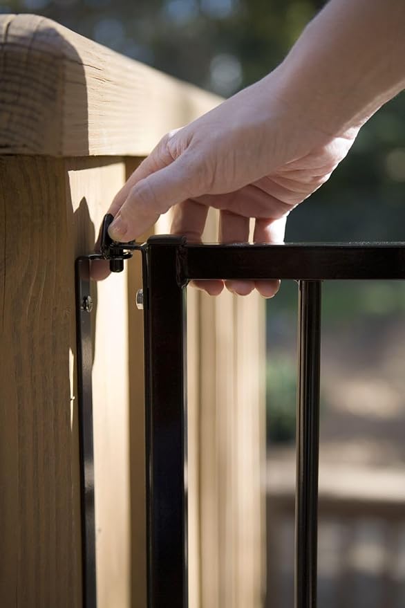 Cardinal Gates SS30OD Outdoor Dog Gate for Stairs – Adjustable Aluminum Safety Gate for Kids & Pets – Toddler Gate for Patio, Deck, Porch – Wall Mounted – Black – Screw in - USA Based