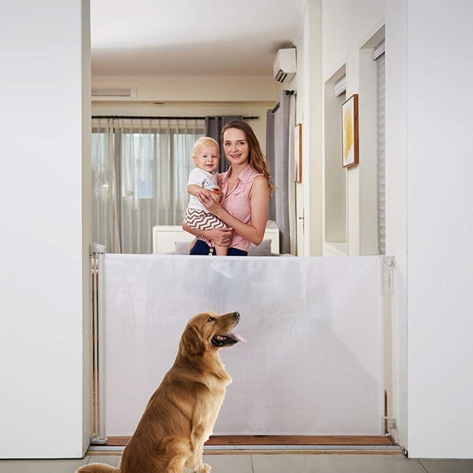 EasyBaby Extra Wide Retractable Baby Gate, 33" Tall, Extends up to 71" Wide, White/Child Safety Baby Gates, Pet Retractable Gates for Stairs, Doorways, Hallways, Indoor and Outdoor