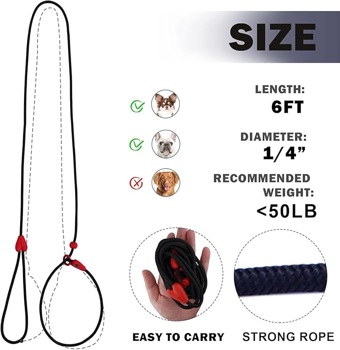 Slip Leads for Dogs Puppy Leash Comfortable 5FT Heavy Duty Loop Leash No Pull Pet Training Leash 6 Colors Classic Dog Leash for Small Medium Dogs(Black)