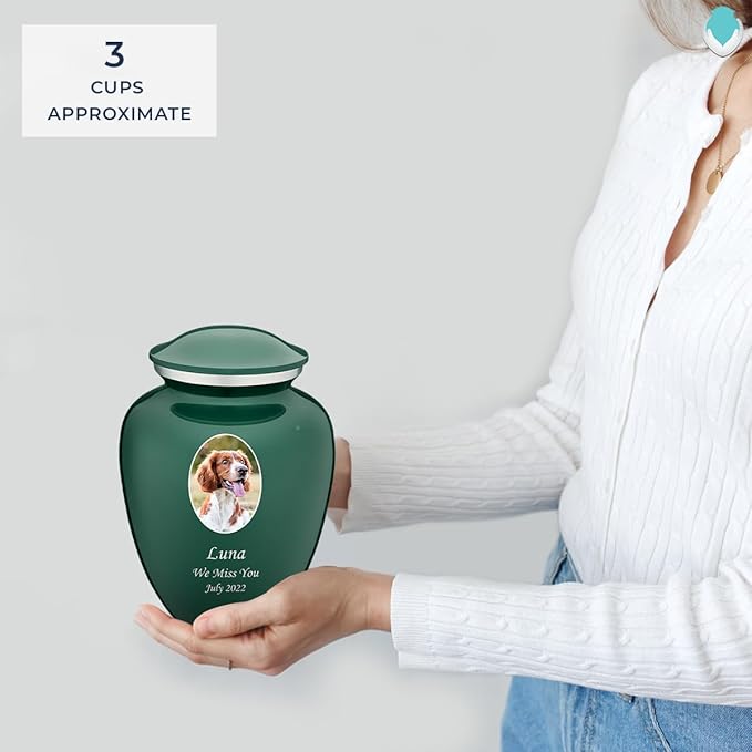 Geturns Embrace Personalized Picture Urn for Small Pets I Green Photo Cremation Urns for Dogs and Cats I 44 lbs