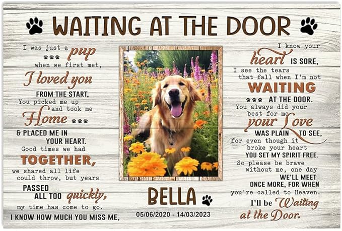 P80715 Personalized Memorial Canvas Gift - Waiting At The Door Poster, Dog Frames With Pictures, Bereavement Sympathy Gift for Dog Lover Mom Dad