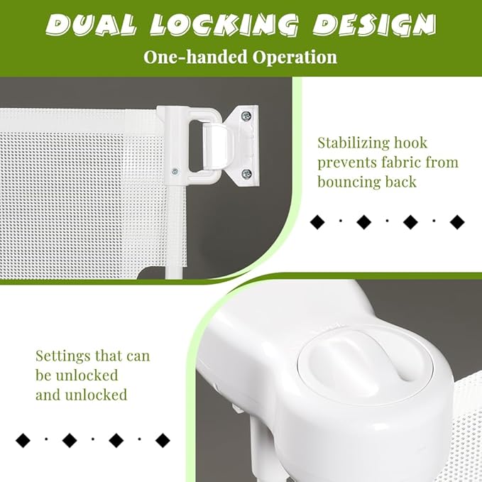 47" Extra Tall Retractable Baby Gates, Extends to 59" Wide, ExtraTall Retractable Safety Gate with Reinforced Strips, Retractable Tall Dog Gates for Doorways Mesh Baby Pet Gates Indoor, White