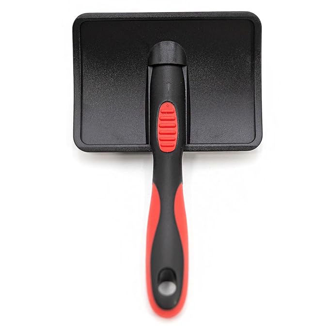 Jeffers Pet Hard Pin Universal Slicker Brush for Dogs & Cats – Firm Bristles, Curved Head for Tough Mats & Tangles, Non-Slip Grip, Best for Thick Coats, Heavy Matting – Black, Red - Large