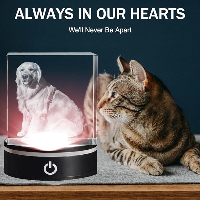 Dog Memorial Gifts - Personalized Memorial Gift for Dog, Cat, Animal Indoor, Custom Pet 3D Crystal Photo, Loss of Dog Cat Puppy Keepsake Bereavement Sympathy Gifts for Pet Lovers - Cube
