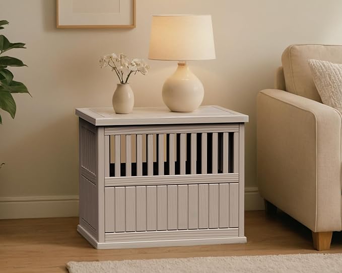 30 INCH Dog Crate Furniture Lockable Indoor Dog Kennel Dogs Cage Heavy Duty Decorative Plastic Pet Cage End Table for Small/Medium Dogs, Grey