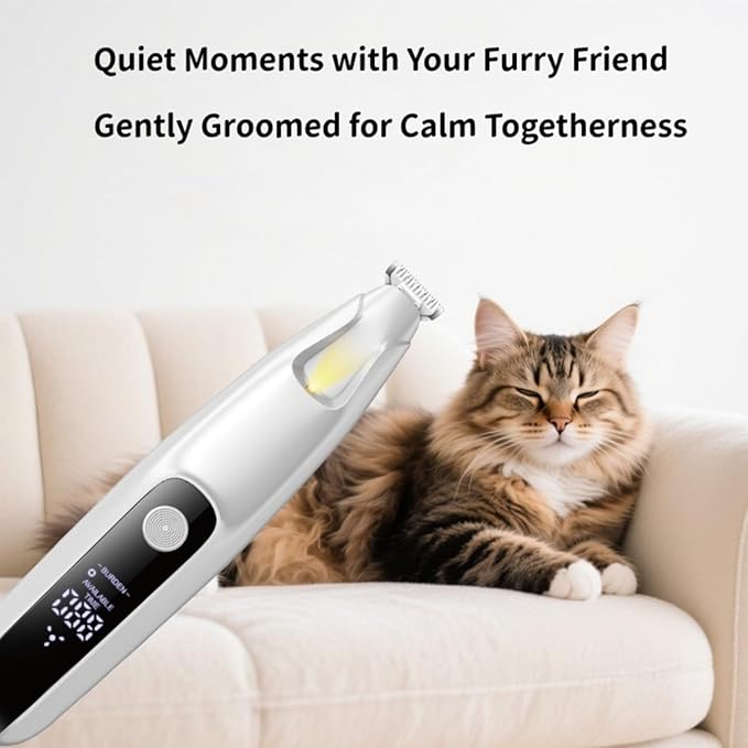 Ultra-Low Noise Dog Paw Trimmer,18mm Wide Blade Paw Groomer with LED Light,USB Rechargeable Paw Shaver with LED Display for Dogs and Cats White
