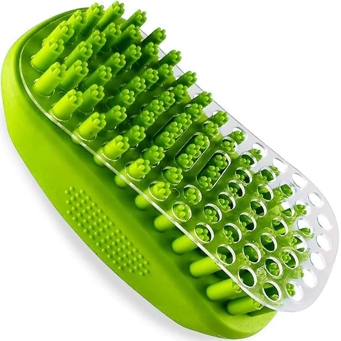 Rubber Curry Brush for Dog, Soft Curry Comb with Removable Screen, Pet Silicone Brush for Short & Long Hair, Use Wet as Bath Scrubber or Dry for Grooming