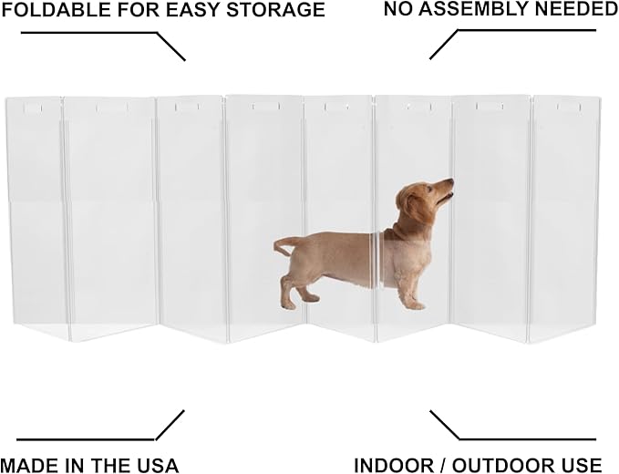 Hiddin Clear Acrylic Dog Gate - High Zig Zag Clear Pet Gate for Home 8 Panels - Sturdy Free-Standing Design - Modern Acrylic Dog Pen - Transparent Pet Gates for Home - Safe & Stylish
