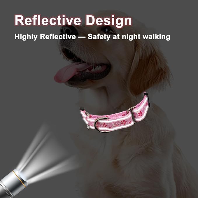 Reflective Martingale Collar for Dogs with Quick Release Buckle Cute Girl Female Flower Dog Collars (Pink Floral, XSmall)
