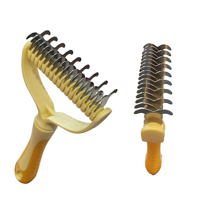 2-in-1 Pet Grooming Kit: Detangling Comb & Self-Cleaning Rotating Brush for Dogs Cats - Stainless Steel Teeth, Slicker Brush Alternative, Tangle Remover, Shedding Tool