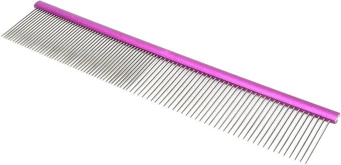 Pet Steel Comb Dogs and Cats, Professional Dog Grooming Comb For Shedding Tangles Knots, Pet Dematting Comb with Rounded Teeth and Non Slip Grip Handle for Long Haired Breeds(Purple 19cm/7.5in)