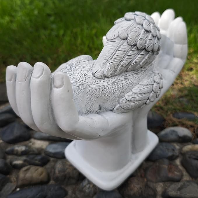 Personalized Pet Dog Grave Markers Angel Dog Statue Memorial Stone Sleeping in God's Hands, Dog Pet Headstone Garden Tombstone，in Loving Memory of A Pet Lost Dog Gifts (A)