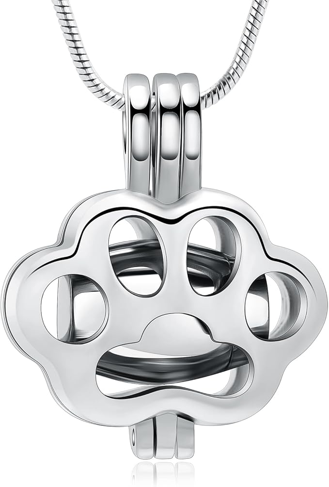 Pet Cremation Jewelry for Ashes Paw Memorial Locket Urn Necklace Keepsake Cremation Jewelry for Dog/Cat (Silver)