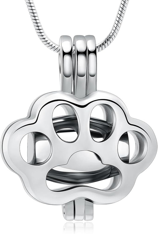 Pet Cremation Jewelry for Ashes Paw Memorial Locket Urn Necklace Keepsake Cremation Jewelry for Dog/Cat (Silver)