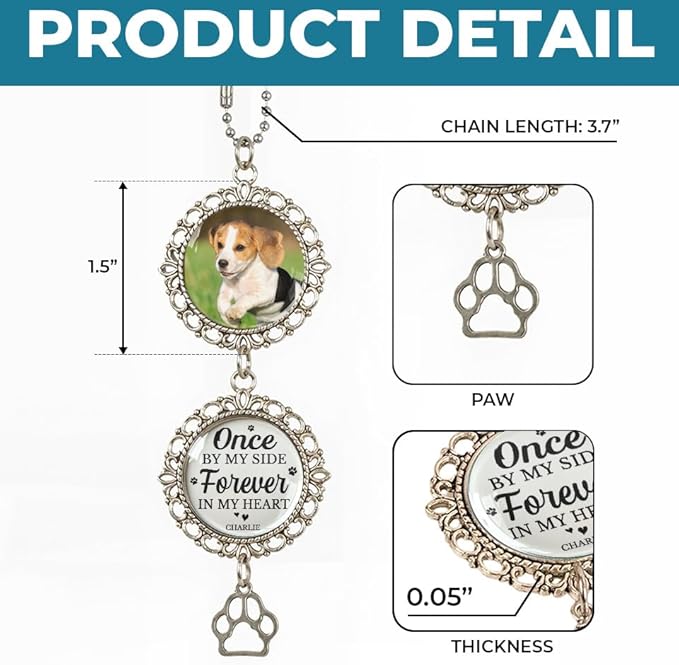Custom Photo You Once By My Side, Personalized In Loving Memory Car Charm Ornament, Pet Memories Gifts For Dogs, Pet Loss Sympathy Gift, Remembrance Passing Away Gifts For Dog Lovers