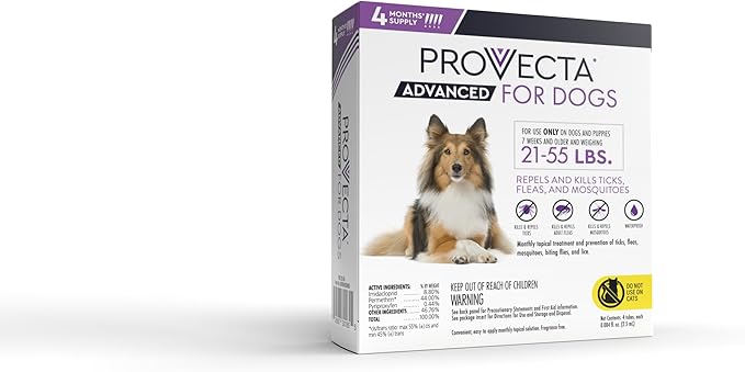 Provecta® Advanced for Large Dogs (21–55 lbs) Flea and Tick Topical Treatment, 4-Month Supply
