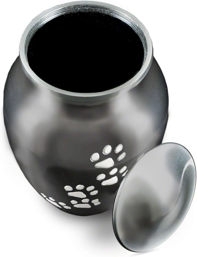 Ottillie Paws Legacy Series Pet Urn for Dogs and Cats, Handmade Aluminum Memorial Cremation Urn (Small - Pets up to 25 lbs, Slate, Vertical Pewter Paws)
