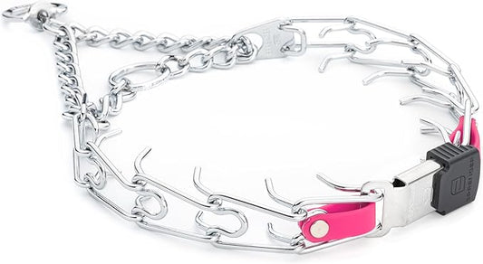 Herm Sprenger Chrome Plated Steel Dog Collar with Quick Release ClicLock Buckle and Biothane Insert Training Collar for Dogs Made in Germany (Passionfruit Pink, 23in x 3.2mm(Neck Size up to19-20in))