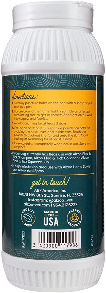 ALZOO Flea and Tick G + Powder, Helps Eliminate & Repels Ticks, Fleas & Mosquitos, for in and Around Home Use, 100% Plant-Based Active Ingredients, 8 Oz.