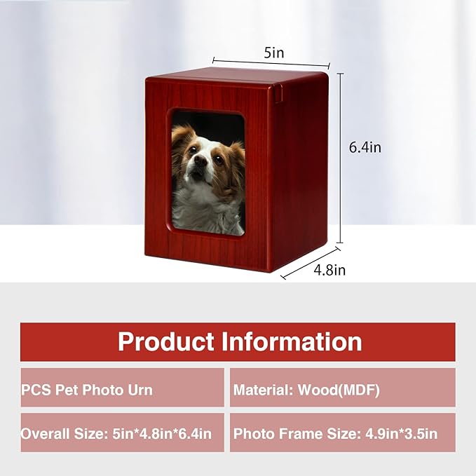 PCS Pet Urns for Dogs Ashes, Dog Photo Urn, Urns for Dog Ashes, Pet Cremation Box Red-Large