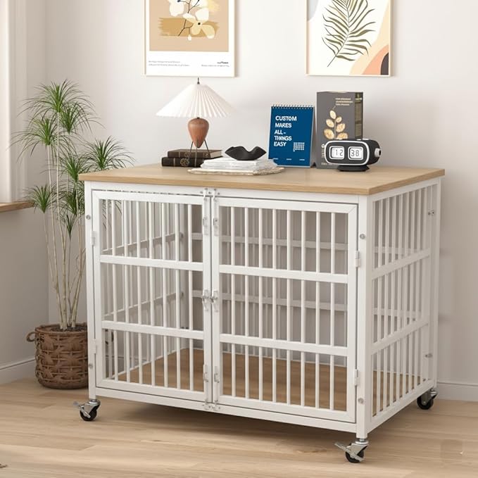48" Dog Crate Furniture, Heavy Duty Dog Kennel Indoor for Large Dogs, Escape-Proof and Chew-Proof Wooden Dog Cage for high Anxiety Dog, Decorate House as TV Stand, End Table
