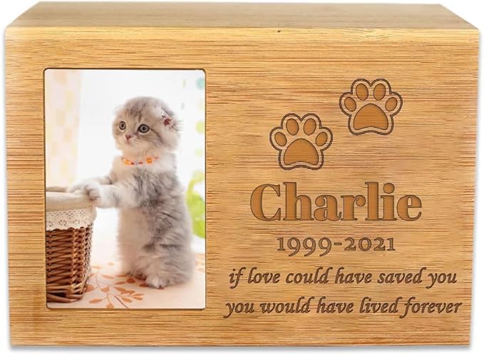 ODB Personalized Cremation Urns for Dogs Ashes, Wooden Pet Memorial Keepsake Urns, Photo Box Pet Cremation Urn