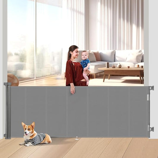 100 inch Retractable Baby Gates 42 inch Tall, Retractable Gate with Reinforced Strip Design to Prevent Crawling Through, 8 FT Extra Wide Retractable Dog Gate for Indoor/Outdoor