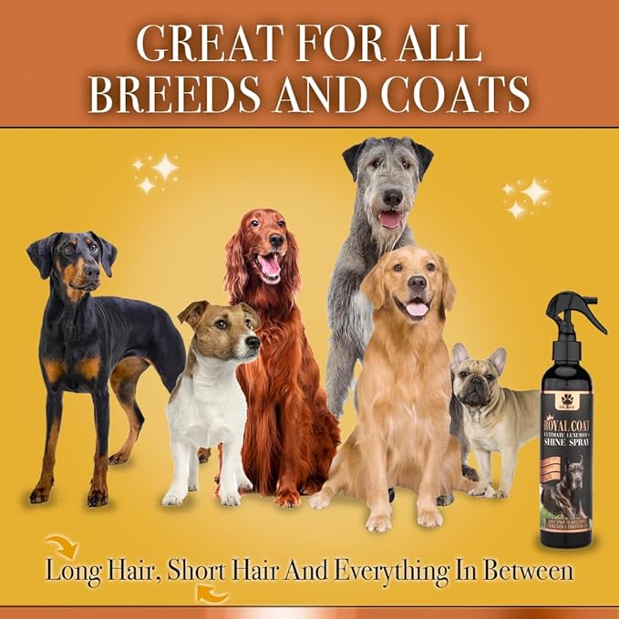 King Kanine Royal Coat Dog Spray Deodorizer and Conditioner - Leave in Grooming Shine Spray for Long and Short Hair Coats - Moisturizing Orange and Rosemary Scented Pet Deodorizer - 8 FL OZ