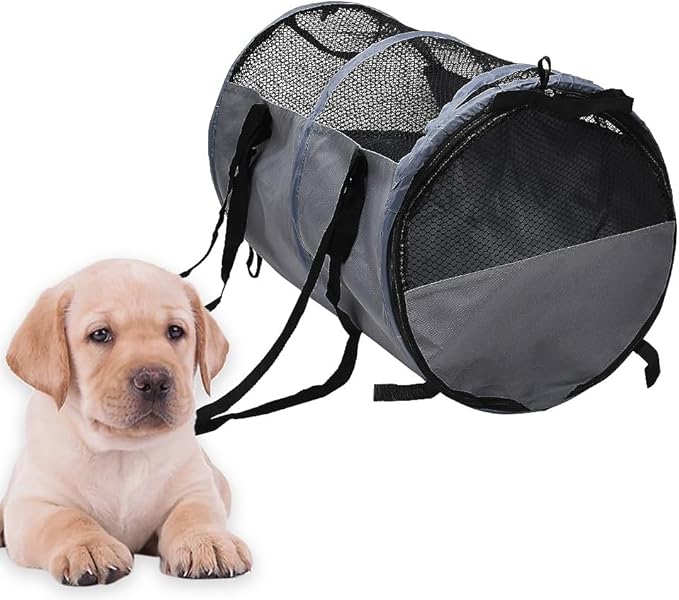 Puppy Dog Crate for Car Travel, Car Seat Portable Kennel for Small Dogs Cat, 23 Inchs Small Pet Crate, Foldable Pet Cage Carrier, Lightweight Sturdy Oxford Breathable Mesh Easy Install (Grey)