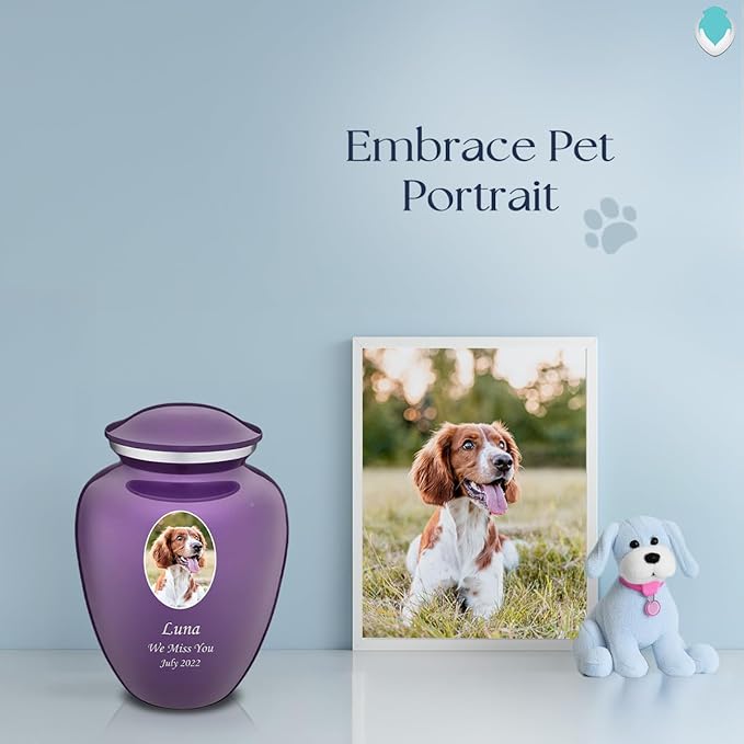 Geturns Embrace Personalized Picture Urn for Small Pets I Purple Photo Cremation Urns for Dogs and Cats I 44 lbs
